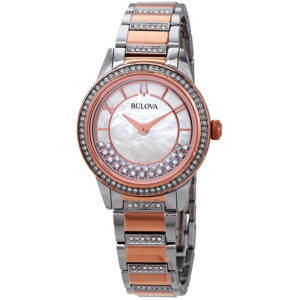 bulova crystal turnstyle mother of pearl dial two tone ladies watch 98l246