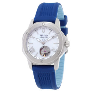 bulova marine star automatic silver dial ladies watch 96l324