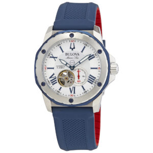 bulova marine star automatic silver white dial men's watch 98a225