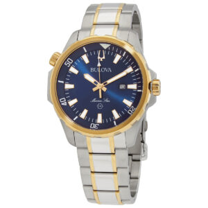 bulova marine star quartz blue dial men's watch 98b384