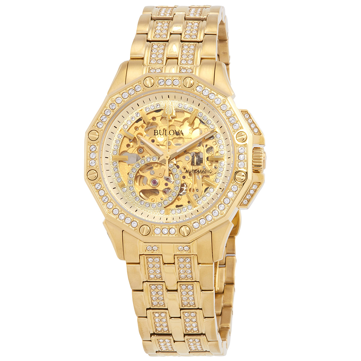 bulova octava automatic crystal gold skeleton dial men's watch 98a292 bulova octava automatic crystal gold skeleton dial men's watch 98a292