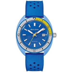 bulova snorkel tang fish quartz blue dial men's watch 98b445