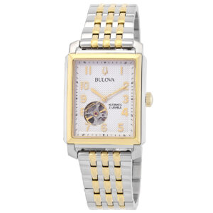 bulova sutton automatic silver dial two tone men's watch 98a308