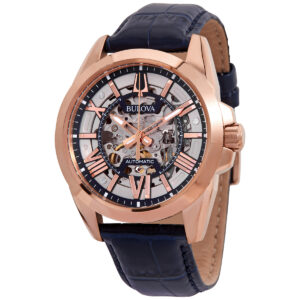 bulova sutton automatic silver skeleton dial men's watch 97a161