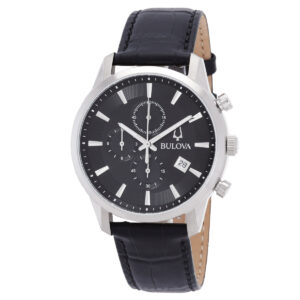 bulova sutton chronograph quartz black dial men's watch 96b403