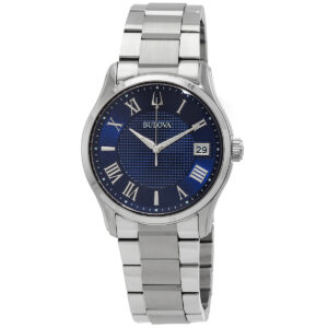 bulova wilton classic quartz blue dial men's watch 96b386