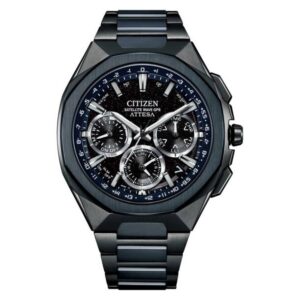 citizen attesa perpetual alarm world time black dial men's watch cc4106 74e
