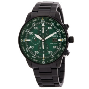 citizen aviator eco drive chronograph green dial men's watch ca0885 54x