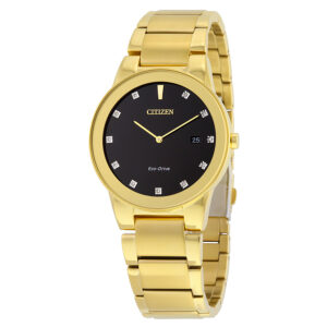 citizen axiom black dial gold tone diamond men's watch au1062 56g