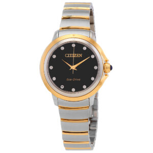 citizen ceci diamond black dial two tone ladies watch em0954 50e