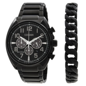 citizen chronograph black dial men's watch and bracelet box set ca4285 68e