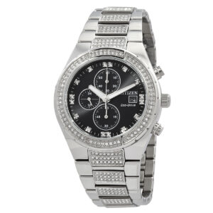 citizen crystal chronograph eco drive black dial men's watch ca0750 53e