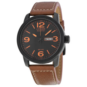 citizen eco drive black dial brown leather men's watch bm8475 26e