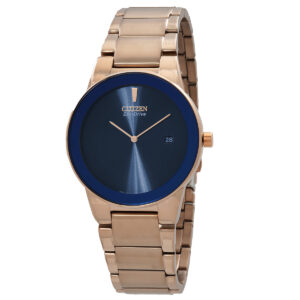 citizen eco drive blue dial rose gold tone men's watch au1066 80l