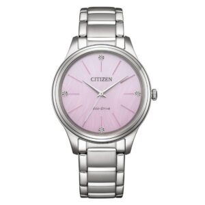 citizen eco drive crystal pink dial ladies watch em1220 58x