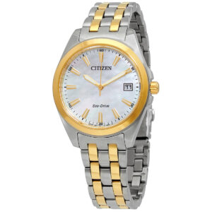 citizen eco drive mother of pearl dial two tone ladies watch eo1224 54d