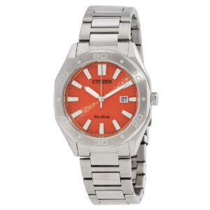citizen eco drive orange dial men's watch bm7630 80z