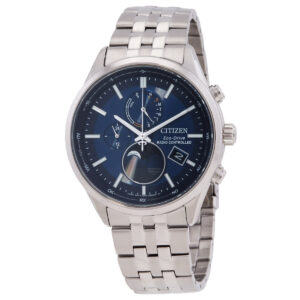 citizen eco drive radio controlled moon phase blue dial men's watch by1030 50l