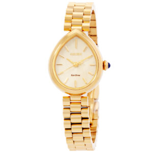citizen l rainell eco drive gold dial ladies watch em1202 50p