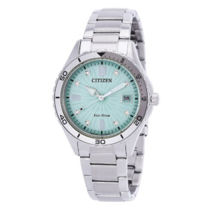 citizen marine lady crystal eco drive green dial watch fe6170 88l