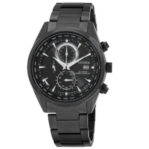 citizen perpetual alarm world time chronograph gmt black dial men's watch at8265 81e
