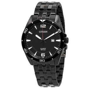 citizen quartz black dial black plated men's watch bi5055 51e