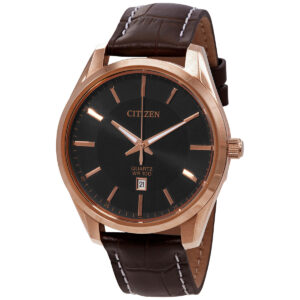citizen quartz black dial brown leather ladies watch bi1033 04e