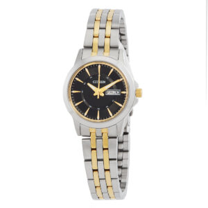 citizen quartz black dial two tone ladies watch eq0608 55e