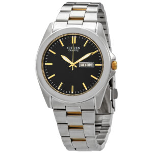 citizen quartz black dial two tone men's watch bf0584 56e