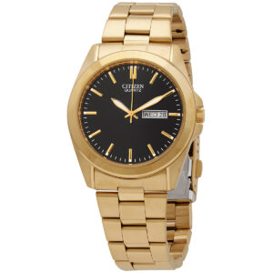 citizen quartz black dial yellow gold tone men's watch bf0582 51f
