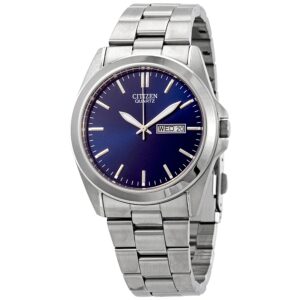 citizen quartz blue dial stainless steel men's watch bf0580 57l