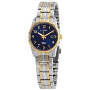 citizen quartz blue dial two tone ladies watch eu6004 56l
