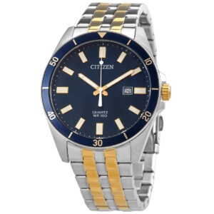 citizen quartz blue dial two tone men's watch bi5054 53l