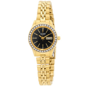 citizen quartz crystal black dial ladies watch eq0532 55e