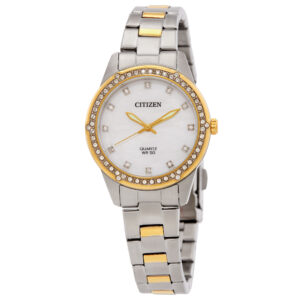 citizen quartz crystal mother of pearl dial ladies watch er0224 51d