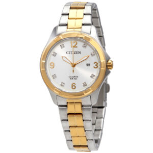 citizen quartz crystal white dial two tone ladies watch eu6084 57a