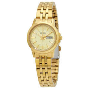 citizen quartz gold dial yellow gold tone ladies watch eq0603 59p