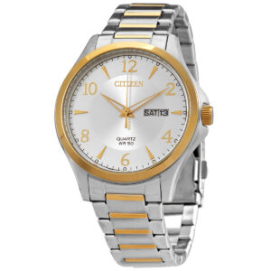 citizen quartz silver dial two tone men's watch bf2005 54a