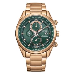 citizen radio controlled perpetual world time chronograph green dial men's watch at8263 87x