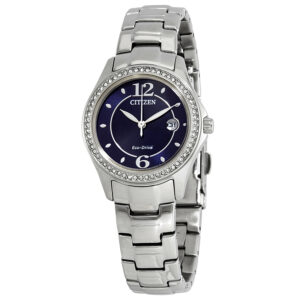 citizen silhouette crystal eco drive blue dial stainless steel ladies watch fe1140 86l