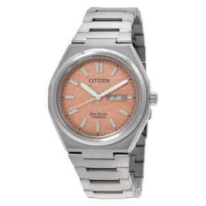 citizen zenshin three hand orange dial men's watch aw0130 85z