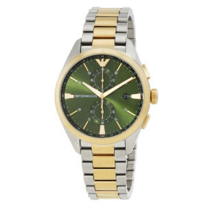 emporio armani chronograph quartz green dial two tone men's watch ar11511
