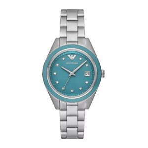 emporio armani leo quartz crystal blue dial ladies watch ar11545