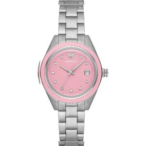emporio armani quartz crystal pink dial ladies watch ar11546