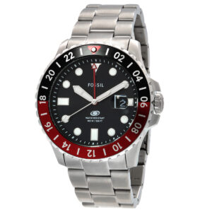 fossil blue gmt quartz black dial coke bezel men's watch fs6092