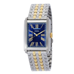 fossil carraway quartz blue dial two tone men's watch fs6010