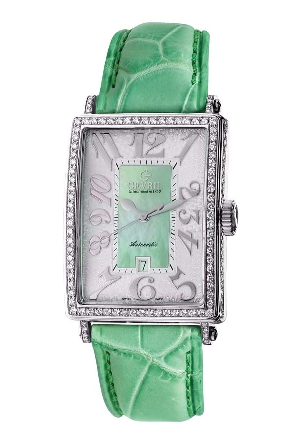 gevril avenue of americas automatic diamond silver/light green dial ladies watch 6206nv gevril avenue of americas automatic diamond silver/light green dial ladies watch 6206nv
