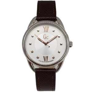 guess gc brown leather quartz white dial ladies watch y13006l1