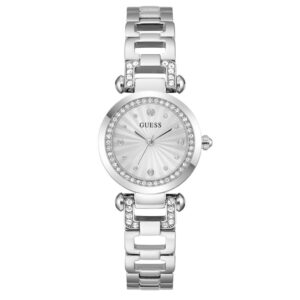 guess ginger quartz silver dial ladies watch gw0869l3