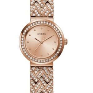 guess treasure crystal rose gold tone dial ladies watch gw0476l3
